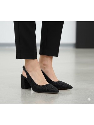 Kindep (Ayem) Kalın Topuklu Burnu Kapalı Kadın Ayakkabı Siyah