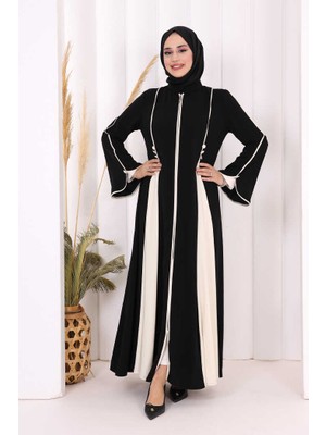 Bym Fashion Dubai Biyeli Fermuarlı Ferace 7050 Siyah