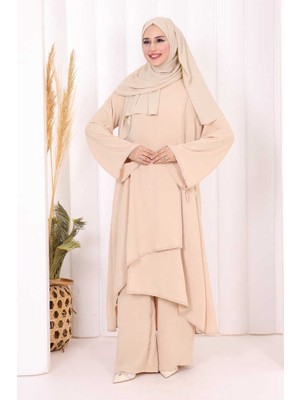 Bym Fashion Biyeli Uzun Tunik Pantolon Takım 8005 Taş
