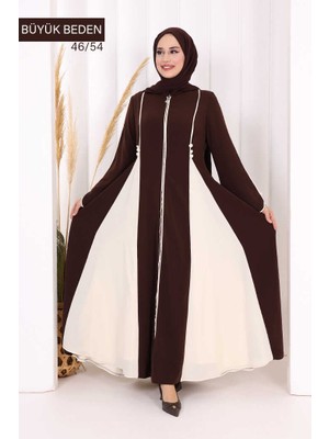 Bym Fashion Biyeli Fermuarlı Ferace 7050-1 Kahverengi