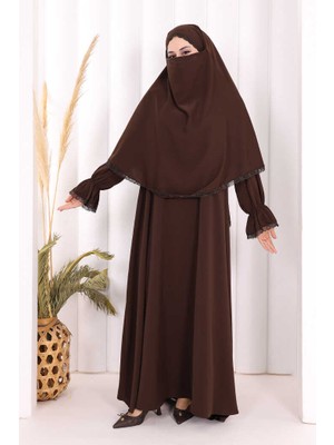 Bym Fashion Dantel Detay Sufleli Elbise 6061 Kahverengi