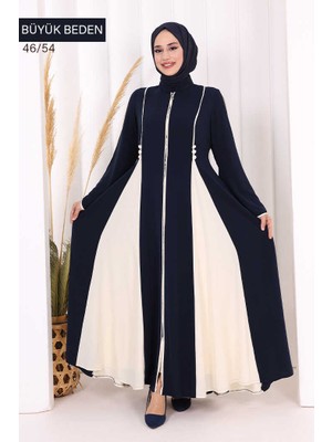 Bym Fashion Biyeli Fermuarlı Ferace 7050-1 Lacivert