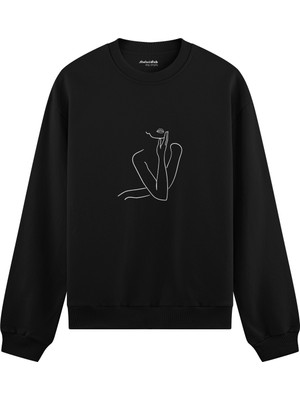 The Lucid Lab Women / Kadın Silüeti Oversize Sweatshirt - Siyah