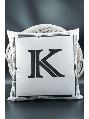 Velora Harfli Kırlent Kılıfı Kadife 43X43 cm Çift Taraflı K Harfi Kedi Desenli Evlilik Teklifi Doğum Günü