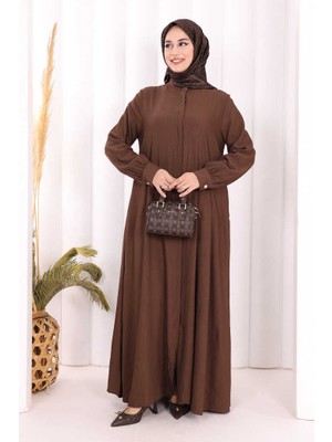 Bym Fashion Hac Umre Elbise Boydan Düğmeli 7053 Kahverengi