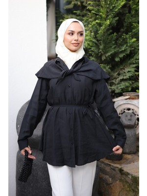 İmaj Butik Siyah Soft Dokulu Oversize Modal Gömlek