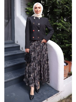 İmaj Butik Siyah Ceket Eteği Şifon Takım