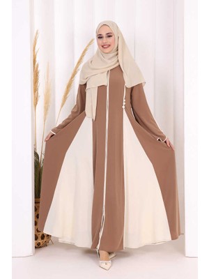 Bym Fashion Dubai Biyeli Fermuarlı Ferace 7050 Taba