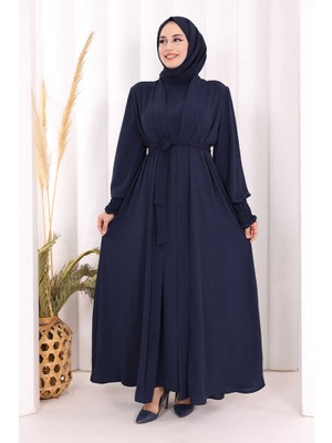 Bym Fashion Elbiseli Abaya Takım Şal Hediye  3883 Lacivert