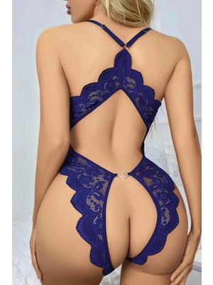 Beruflic  Mavi Özel Bölgesi Açık Dantel Işlemeli Fantezi Body