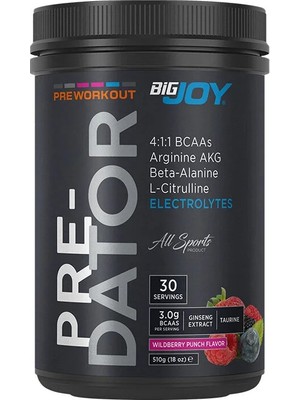 Bigjoy Sports Pre-Dator 510g 30 Servis Orman Meyveli Pre-Workout