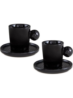 Velora Golfline Siyah 2'li Tabaklı Kahve Fincan Takımı 90 cc