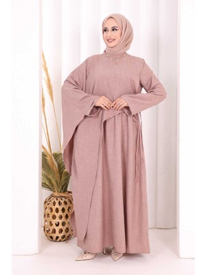 Bym Fashion Pelerinli Elbise 6068 Gül Kurusu