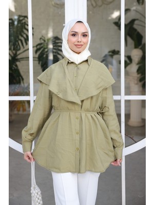 İmaj Butik Haki Soft Dokulu Oversize Modal Gömlek