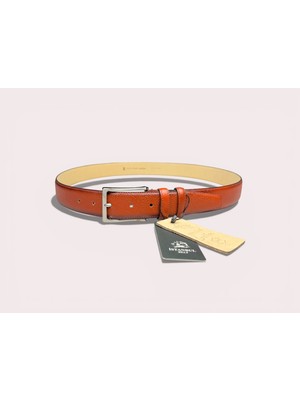 İstanbul Belt Hakiki Deri Erkek Kemer – Taba – 3.5 cm – Doğal Damarlı Dokulu Klasik Model