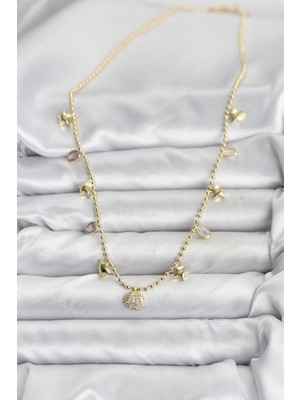 Aesco Pirinç Gold Renk Zirkon Taşlı Deniz Kabuğu Model Kadın Kolye - Lisinya