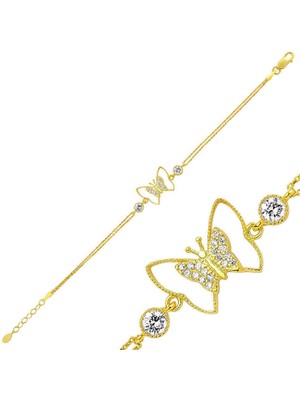 Tienda Elegante Gümüş Gold Kelebek Bayan Bileklik