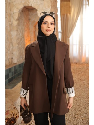 İmaj Butik Kahverengi Çizgili Astarlı Ceket