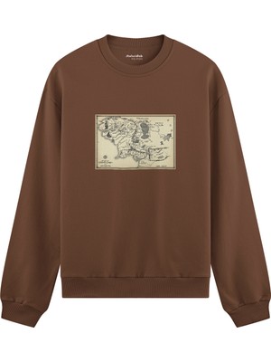 The Lucid Lab Yüzüklerin Efendisi Orta Dünya Haritası - Lord Of The Rings Oversize Sweatshirt - Kahverengi