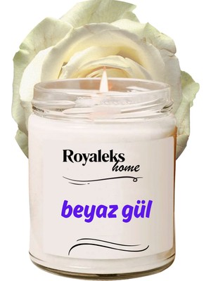 Royaleks Doğal Özel Seri Kokulu Dekoratif Kavanoz Mum 210 cc - Beyaz Gül - Ryl