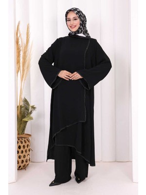 Bym Fashion Biyeli Uzun Tunik Pantolon Takım 8005 Siyah