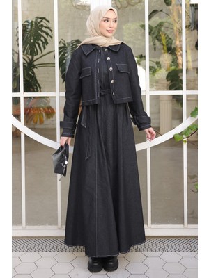 İmaj Butik Siyah Kot Ceket Elbise Ikili Kombin Takım