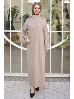 İmaj Butik Taş Yarım Fermuarlı Fitilli Desenli Elbise