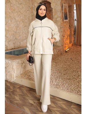 İmaj Butik Taş Kapüşonlu Fermuarlı Sweat Hırka Pantolonlu Takım