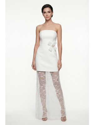 Lafaba Kadın Beyaz Dantel Detaylı Nikah After Party Abiye Elbise