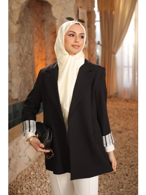İmaj Butik Siyah Çizgili Astarlı Ceket