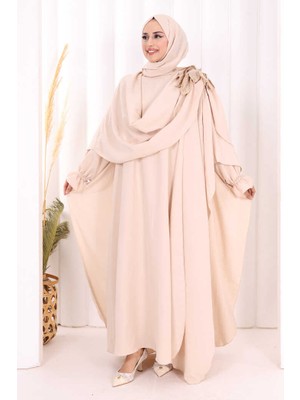 Bym Fashion Pamuk Çiçek Detaylı Elbise Abaya Şal Hediye  8009 Taş