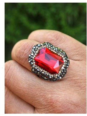 Stoneage RF03772 Kristal Kırmızı Taşlı El Yapımı Ayarlanabilir Kadın Yüzük