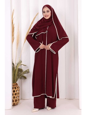 Bym Fashion Hac Umre Biyeli Pantolonlu Tunik Takım Şal Hediye 8001 Mürdüm