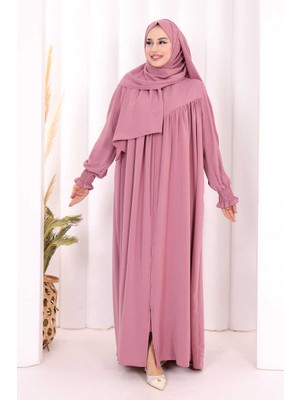 Bym Fashion Biritli Ferace Şal Hediye ! 7056 Pudra