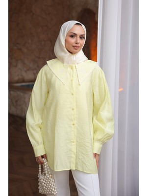 İmaj Butik Sarı NFC-5345 Yaka Nakışlı Düğmeli Gömlek
