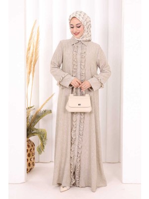 Bym Fashion Fırfır Detaylı Elbise 6066 Vizon
