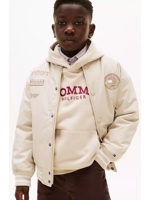 Tommy Hilfiger Erkek Çocuk Logolu Padded Bomber Ceket - Bej