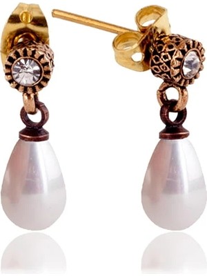 Stoneage Beyaz Mini Damla Inci Kadın Küpe Doğal Taş