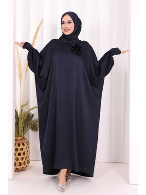 Bym Fashion Yarasa Kol Saten Elbise  Şal  Hediye 7054 Lacivert