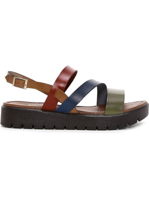 Derimod Kadın Çok Renkli Kalın Tabanlı Deri Bodrum Sandalet 26SFD330818