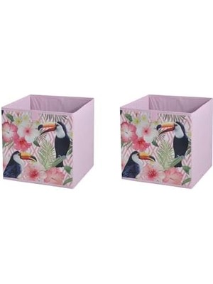 Velora Homi Saklama Kutusu Seti,kapaklı Kuş ve Bahar Desen Kumaş 2 Adet 28X28X28CM