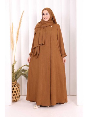 Bym Fashion Düğme Detaylı Şallı Ferace 7058 Kahverengi