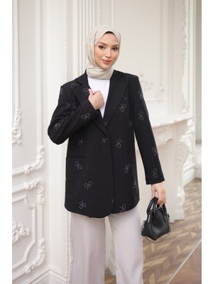 İmaj Butik Siyah Taş Detaylı Astarlı Ceket