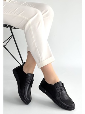 İsmiyle Al Mopin Siyah Deri Bağcıklı Spor Ayakkabı