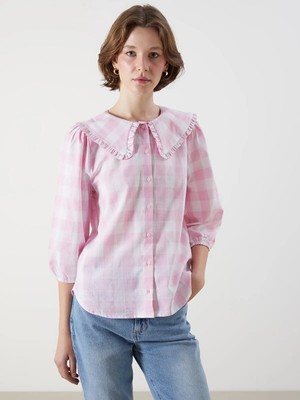 Lc Waikiki Yeni Sezon Bebe Yaka Ekose Oversize Kadın Gömlek