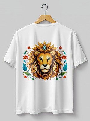 Base Art Tasarım Tişört Aslan Burcu Oversize Unisex