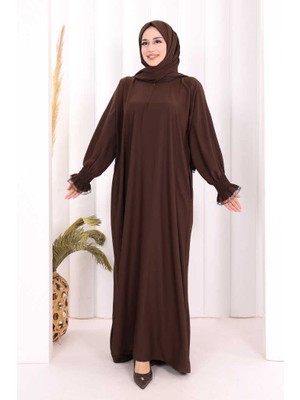 Bym Fashion Kendinden Şallı Namaz  Elbisesi 8007 Kahverengi