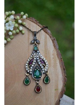 Stoneage Kök Yakut Kök Zümrüt Otantik Kadın Kolye