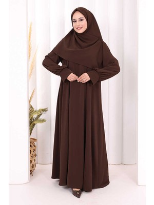 Bym Fashion Eşarplı Elbise 6059 Kahverengi
