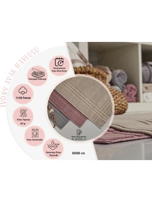 Doqu Home İvory Gri Ayak Havlusu 50 x 80 cm Pamuk Hızlı Kuruma Özelliği ile Konfor Sunar